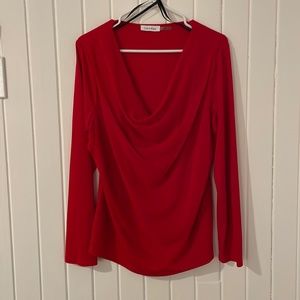 Bright red scoopneck long sleeve blouse